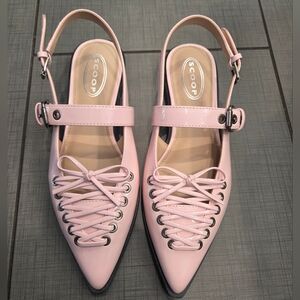 Scoop Pink Pointed Lace-Up Slingback Flats with Buckle Strap Size 7